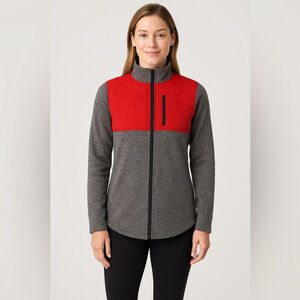 Zyia Active Quilted Cabin Jacket – Red & Grey, Size Small